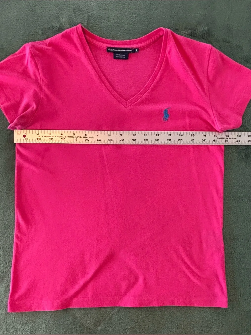 Ralph Lauren Bright Pink V-Neck Shirt with Blue Pony, Size: S (youth/girls) hi